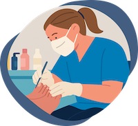 podologue oscultant les pieds d'un patient